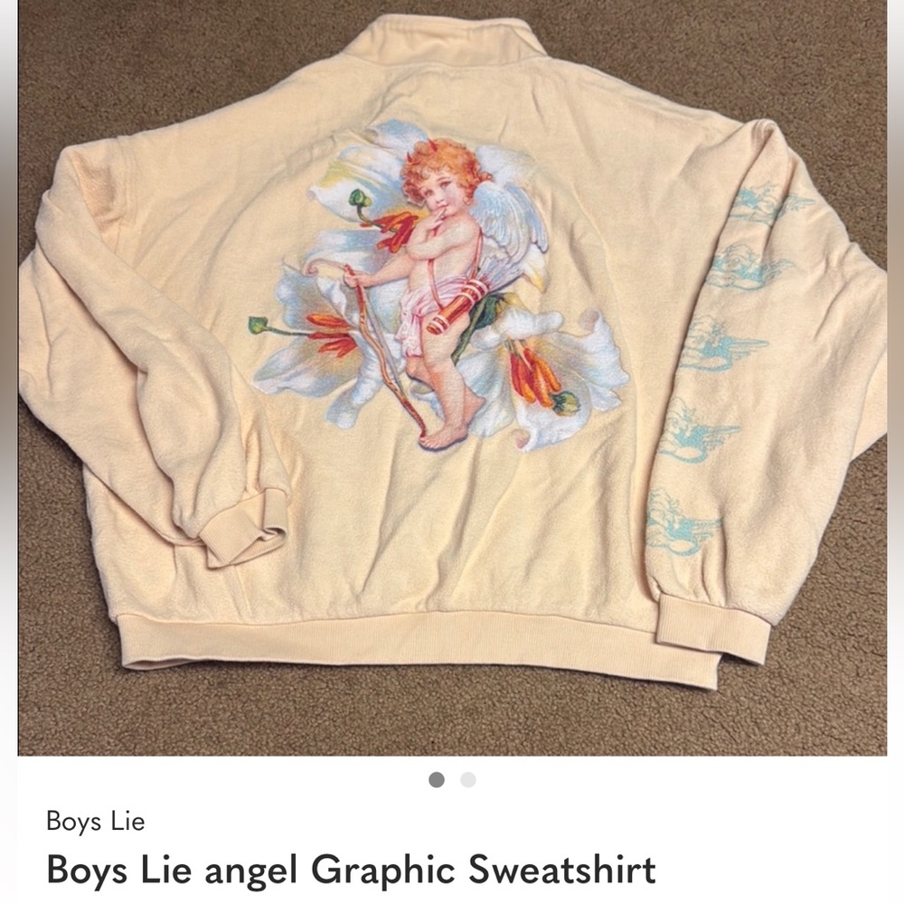 Boys Lie Beige Angel Graphic Crewneck Sweater